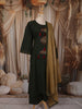 Bottle Green Abstract Thread Embroidered Design Cotton Straight Cut Salwar Suit with Contrast Dupatta
