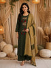 Bottle Green Abstract Thread Embroidered Design Cotton Straight Cut Salwar Suit with Contrast Dupatta