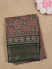 Bottle Green Ajrakh Printed Cotton Saree with Zari Border
