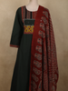 Bottle Green Ajrakh Printed Design Cotton Palazzo Suit with Dupatta
