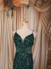 Bottle Green All Over Heavy Sequins and Crystal Embroidered Design Sequins Fabric Party Wear Fish Cut Gown