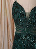 Bottle Green All Over Heavy Sequins and Crystal Embroidered Design Sequins Fabric Party Wear Fish Cut Gown
