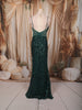 Bottle Green All Over Heavy Sequins and Crystal Embroidered Design Sequins Fabric Party Wear Fish Cut Gown