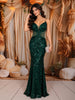Bottle Green All Over Heavy Sequins and Crystal Embroidered Design Sequins Fabric Party Wear Fish Cut Gown