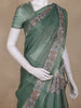 Bottle Green Animal Motif Design Tissue Silk Saree with Zari Border