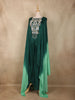 Bottle Green Beads and Stones Embroidered Design Chiffon Crop Top with Palazzo Suit