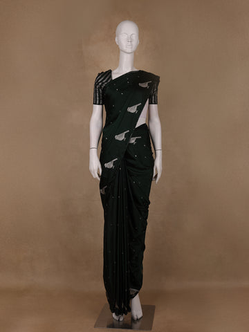 Bottle Green Bird Design Tussar Silk Saree - Diadem