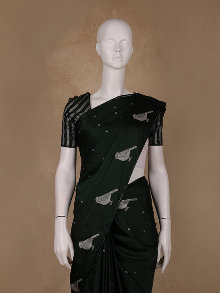 Bottle Green Bird Design Tussar Silk Saree - Diadem