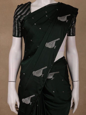 Bottle Green Bird Design Tussar Silk Saree - Diadem