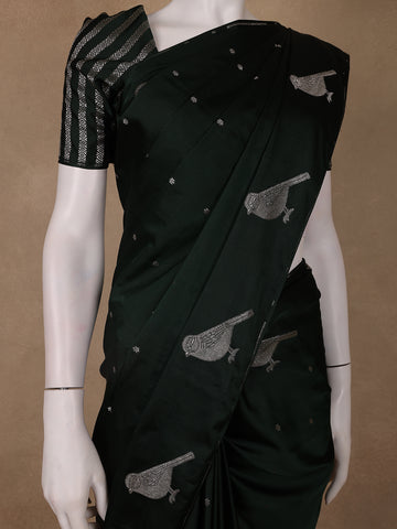 Bottle Green Bird Design Tussar Silk Saree - Diadem
