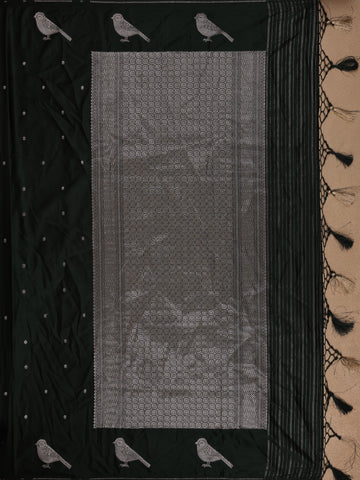 Bottle Green Bird Design Tussar Silk Saree - Diadem