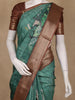 Bottle Green Bird & Leaf Printed Semi Tussar Saree With Contrast Border