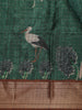 Bottle Green Bird & Leaf Printed Semi Tussar Saree With Contrast Border