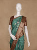 Bottle Green Bird & Leaf Printed Semi Tussar Saree With Contrast Border