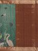 Bottle Green Bird & Leaf Printed Semi Tussar Saree With Contrast Border