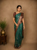 Bottle Green Bird & Leaf Printed Semi Tussar Saree With Contrast Border