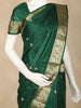 Bottle Green Butta Woven Design Pure Kanchipuram Silk Saree with Contrast Gold Zari Border