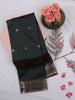 Bottle Green Butta Woven Design Soft Silk Saree with Silver Zari Floral Border