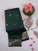 Bottle Green Butta Woven Design Soft Silk Saree with Silver Zari Floral Border