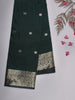 Bottle Green Butta Woven Design Soft Silk Saree with Silver Zari Floral Border