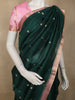 Bottle Green Butta Zari Woven Design Pure Banarasi Silk Saree with Contrast Zari  Border