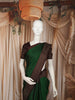 Bottle Green Butta Zari Woven Design Pure Kanchipuram Silk Saree with Contrast Checked Zari Border