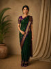 Bottle Green Butta Zari Woven Design Pure Kanchipuram Silk Saree with Contrast Zari Border