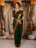 Bottle Green Butta Zari Woven Design Pure Kanchipuram Silk Saree with Contrast Zari Border