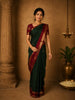 Bottle Green Butta Zari Woven Design Pure Kanchipuram Silk Saree with Contrast Zari Border