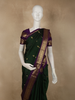 Bottle Green Butta Zari Woven Design Pure Kanchipuram Silk Saree with Contrast Zari Border