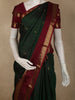 Bottle Green Butta Zari Woven Design Pure Kanchipuram Silk Saree with Contrast Zari Border