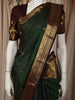 Bottle Green Butta Zari Woven Design Pure Kanchipuram Silk Saree with Contrast Zari Border