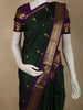 Bottle Green Butta Zari Woven Design Pure Kanchipuram Silk Saree with Contrast Zari Border