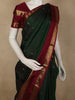 Bottle Green Butta Zari Woven Design Pure Kanchipuram Silk Saree with Contrast Zari Border