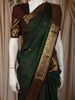 Bottle Green Butta Zari Woven Design Pure Kanchipuram Silk Saree with Contrast Zari Border