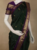 Bottle Green Butta Zari Woven Design Pure Kanchipuram Silk Saree with Contrast Zari Border