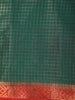 Bottle Green Checked Mysore Silk Saree with Red Zari Border