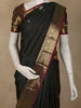 Bottle Green Checked Woven Design Pure Kanchipuram Silk Saree with Contrast Border