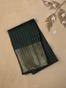 Bottle Green Checked Woven Design Soft Silk Fancy Saree
