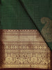 Bottle Green Checked Woven Pure Kanchipuram Silk Saree with Contrast Zari Border