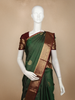 Bottle Green Checked Woven Pure Kanchipuram Silk Saree with Contrast Zari Border