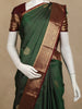 Bottle Green Checked Woven Pure Kanchipuram Silk Saree with Contrast Zari Border
