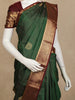 Bottle Green Checked Woven Pure Kanchipuram Silk Saree with Contrast Zari Border