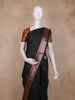 Bottle Green Checked Zari Woven Design Pure Kanchipuram Silk Saree with Contrast Copper Border