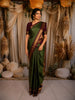 Bottle Green Checked Zari Woven Design Pure Kanchipuram Silk Saree with Contrast Double Zari Border