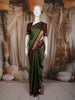 Bottle Green Checked Zari Woven Design Pure Kanchipuram Silk Saree with Contrast Double Zari Border