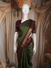 Bottle Green Checked Zari Woven Design Pure Kanchipuram Silk Saree with Contrast Double Zari Border