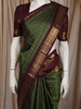 Bottle Green Checked Zari Woven Design Pure Kanchipuram Silk Saree with Contrast Double Zari Border