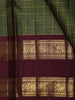 Bottle Green Checked Zari Woven Design Pure Kanchipuram Silk Saree with Contrast Double Zari Border