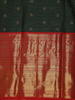 Bottle Green Checks And Floral Butta Pure Kanchipuram Silk Saree